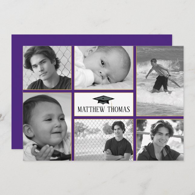 Convite para Graduação Roxo e Dourado, Matte 5" x  (Frente/Verso)