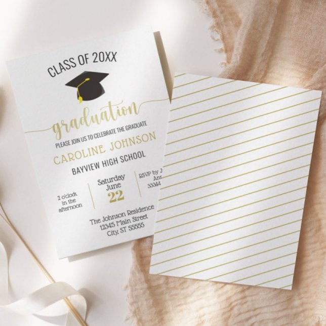 Convite para graduação simples Dourada a preto (Criador carregado)