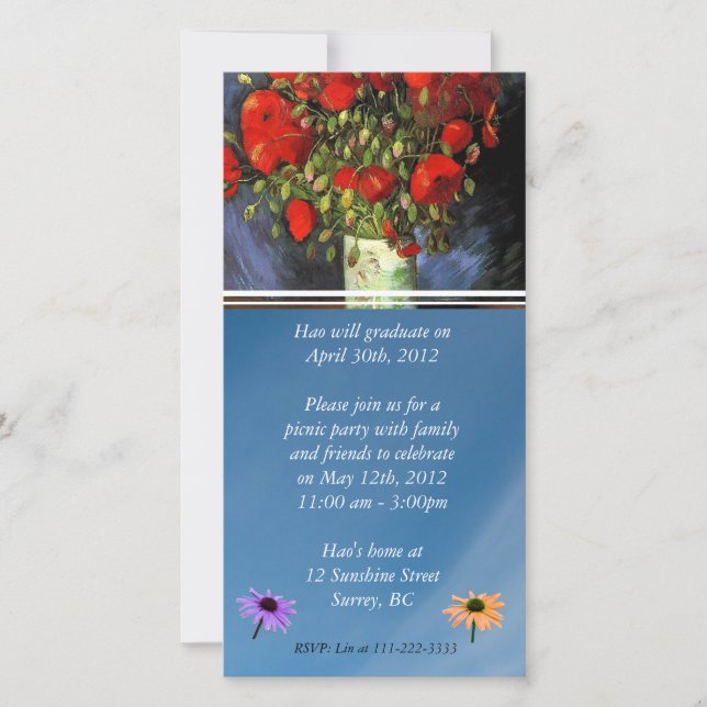 Convite para graduação. Vase com Poppies Vermelhos (Frente)