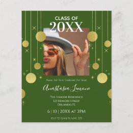 Convite para Graduação Verde e Dourada Moderno de