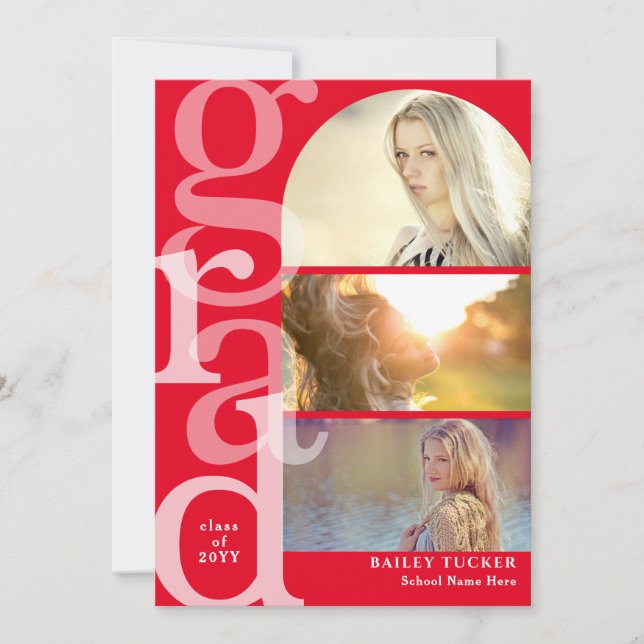 Convite para Graduação Vermelha Moderna de Foto em (Frente)