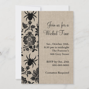 Convite para Halloween Rustic Spider Damask