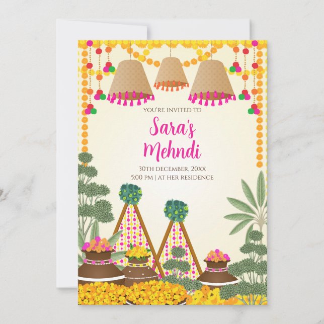 Convite para Henna Digital e Convite Haldi Digital (Frente)