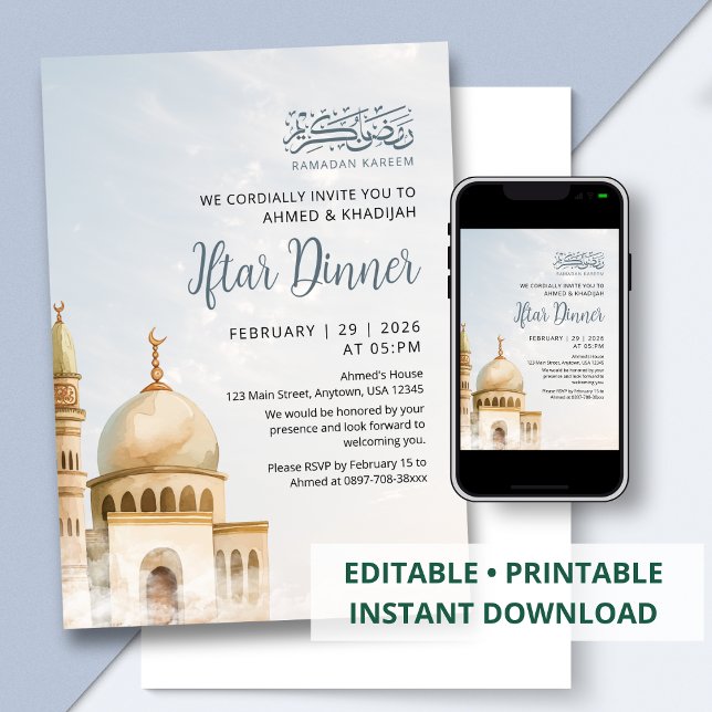Convite para Iftar da Mesquita Dourada em Aquarela (Criador carregado)