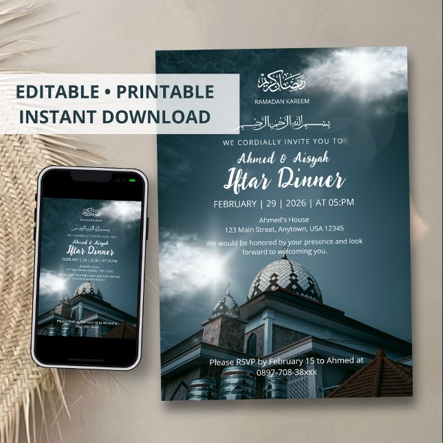 Convite para Iftar do Ramadão com Cúpula da Mesqui (Criador carregado)