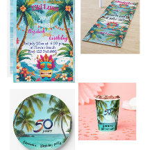 convite para ilha tropical de praia luau tiki