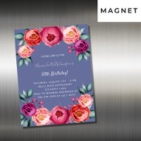 Convite para íman floral azul-rosa de aniversário