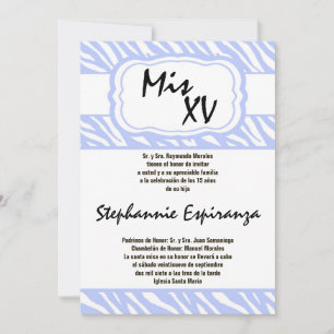 Convite para Impressão de Zebra Azul 5x7 Quinceane