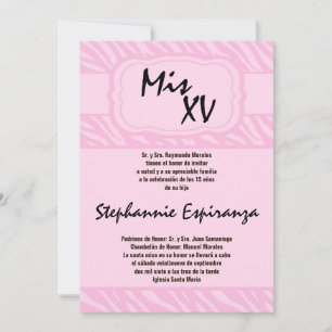 Convite para Impressão de Zebra Rosa 5x7 Quinceane