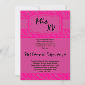 Convite para Impressão de Zebra Rosa 5x7 Quinceane