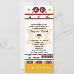 Convite para ingresso de futebol do bar Mitzvah