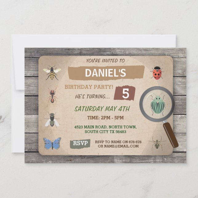 Convite Para Inseto De Jardim De Convite De Aniver (Frente)