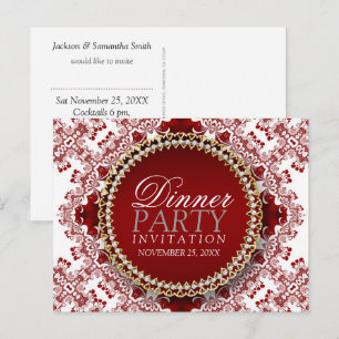 Convite para Jantar com Renda Fractal Vermelha e B