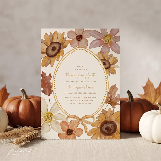Convite para Jantar de Ação de Graças das Flores S (Autumn Wildflower Thanksgiving Dinner Invitation)