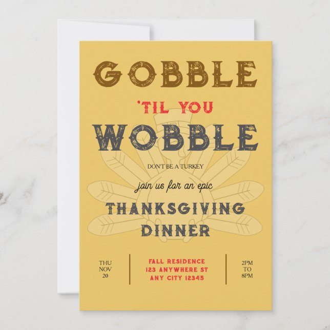 Convite para Jantar de Ação de Graças Gobble Wobbl (Frente)