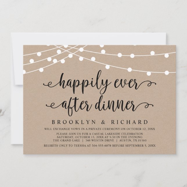 Convite para Jantar de Casamento Elopement Happily (Frente)