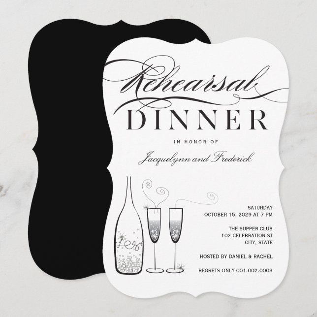 Convite para jantar de ensaio de Champagne de Prat (Frente/Verso)