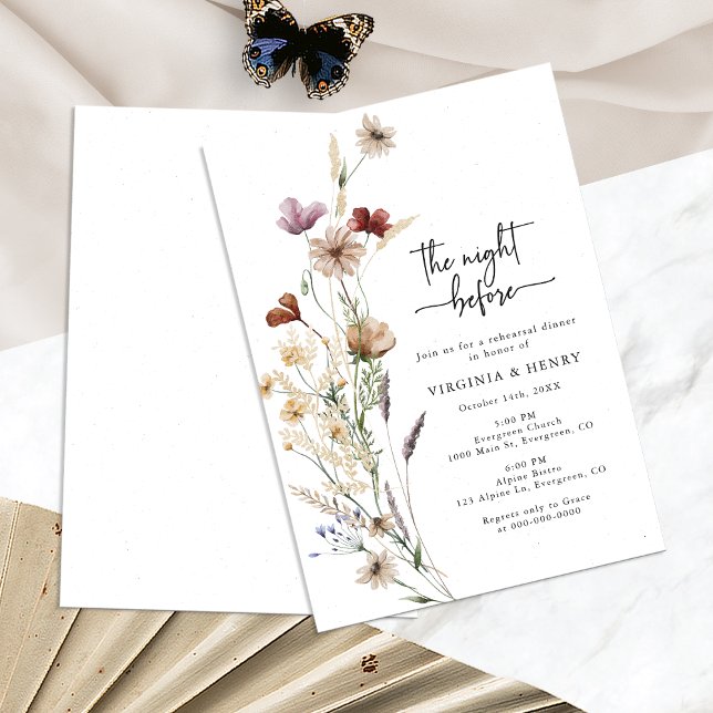 Convite para Jantar de Ensaios Boho (White Boho Watercolor Wildflower Rehearsal Dinner Invitation by Painted Paperie
)