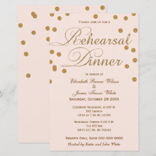 Convite para Jantar de Ensaios Brilho Dourado Rosa