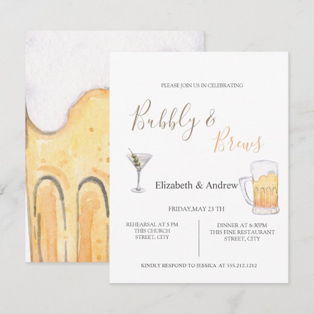 Convite para Jantar de Ensaios Bubbly & Braws (Frente/Verso)