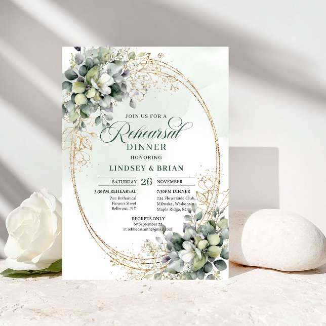 Convite para Jantar de Ensaios com Folhagem Verde  (Dusty Green Foliage Rehearsal Dinner Invite)