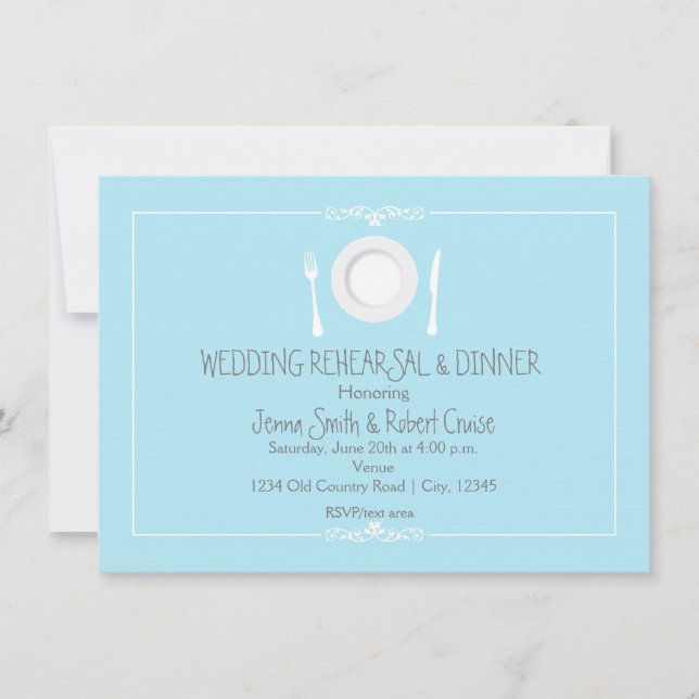 Convite para Jantar de Ensaios de Casamento Azul e (Frente)