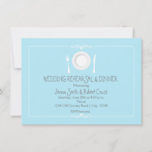 Convite para Jantar de Ensaios de Casamento Azul e