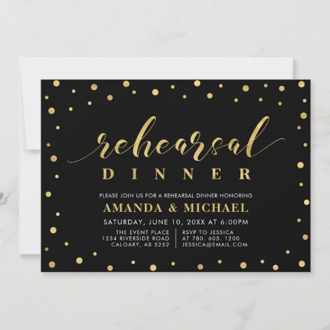 Convite para Jantar de Ensaios de Casamento Black  (Frente)