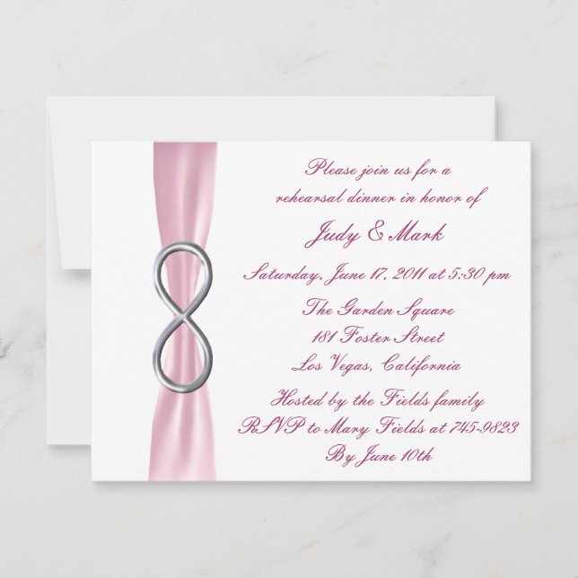 Convite para Jantar de Ensaios de Casamento Pink I (Frente)