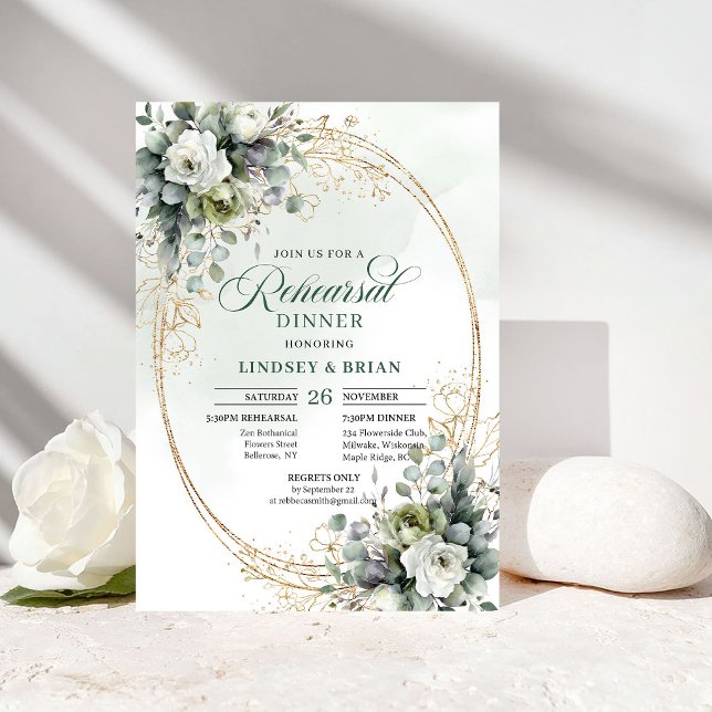 Convite para Jantar de Ensaios em Eucalipto Verde  (Dusty Green Eucalyptus Rehearsal Dinner Invitation)