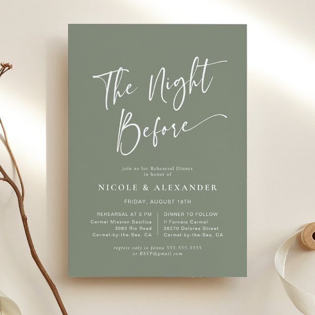 Convite para Jantar de Ensaios na Noite Anterior S (Sage Green The Night Before Rehearsal Dinner Invitation)