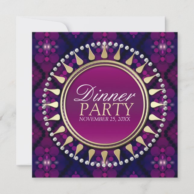 Convite para Jantar de Festa Exótico Rosa Roxo (Frente)