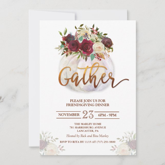 Convite para Jantar de Friendsgiving com Abóbora F (Frente)