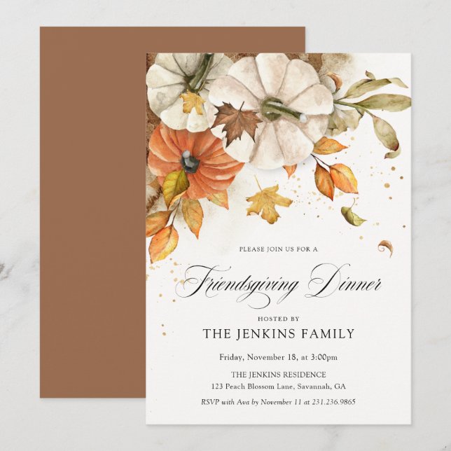 Convite para Jantar de Friendsgiving do Outono com (Frente/Verso)