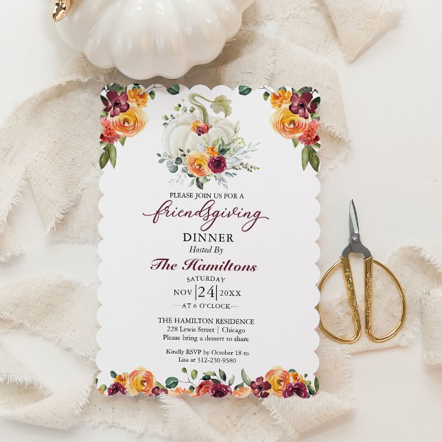 Convite para Jantar de Friendsgiving Floral Borgon (Criador carregado)