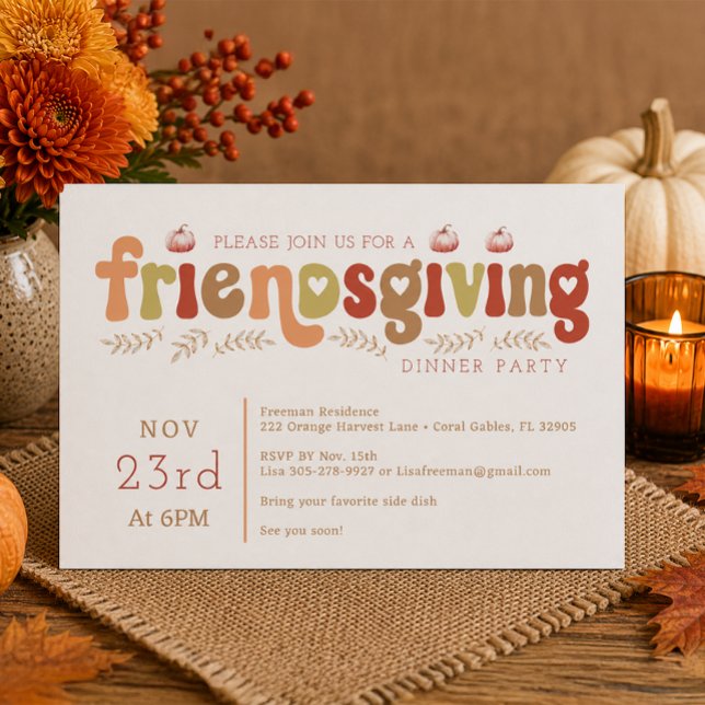 Convite para Jantar de Friendsgiving Retro (Friendsgiving Invitation)