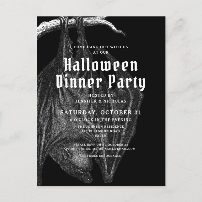 Convite para Jantar de Halloween com Morcegos Góti (Frente)