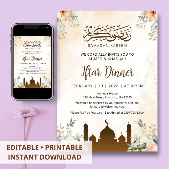 Convite para Jantar de Iftar do Ramadão Floral Pês (Criador carregado)