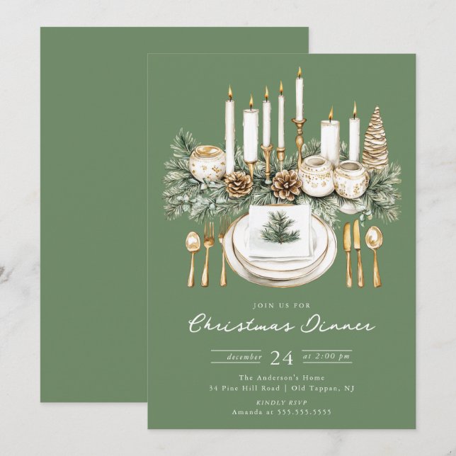 Convite para Jantar de Natal à Luz de Velas Elegan (Frente/Verso)