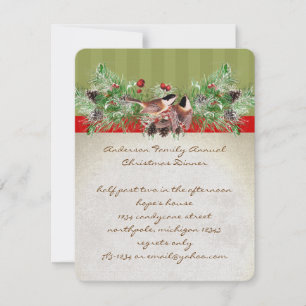 Convite para Jantar de Natal com Aves Vintage Pine