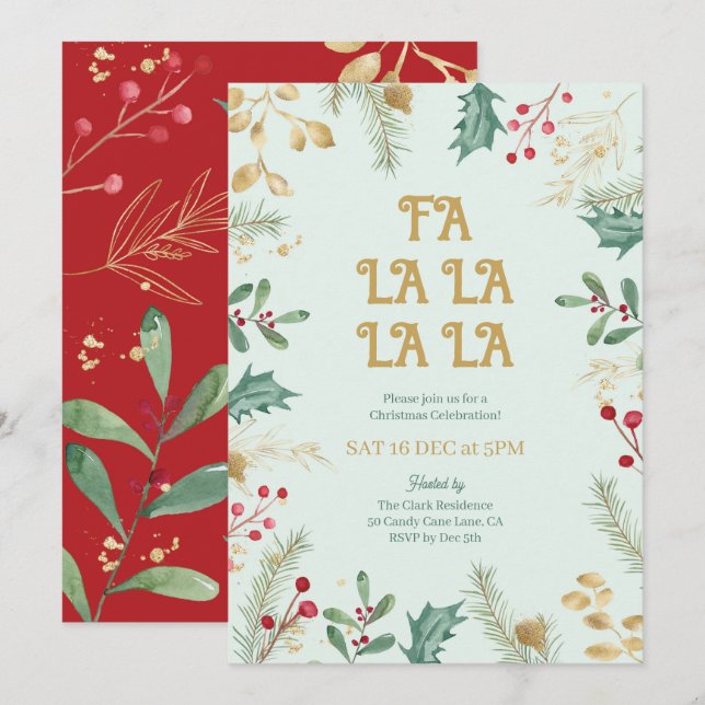 Convite para Jantar de Natal com Botânica Floral (Frente/Verso)