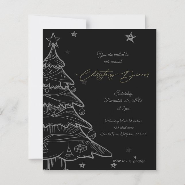 Convite para Jantar de Natal em Quadro Negro Moder (Frente)