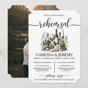 Convite para Jantar de Rehearsal com Vinho e Aperi