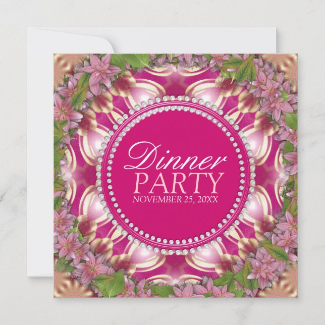 Convite para Jantar Festa no Jardim de Lírios Rosa (Frente)