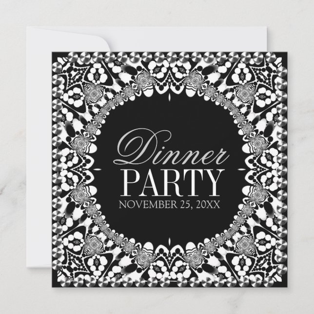 Convite para Jantar Fusão Tribal Preto e Branco (Frente)