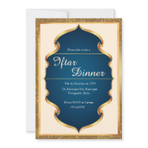 Convite para Jantar Iftar Azul Real e Dourado