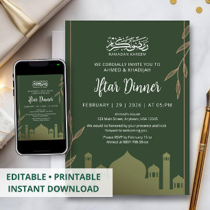Convite para Jantar Iftar com Silhueta da Mesquita
