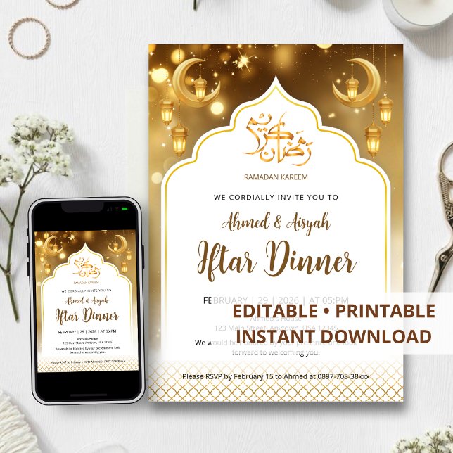 Convite para Jantar Iftar do Ramadan Luxo Golden G (Criador carregado)