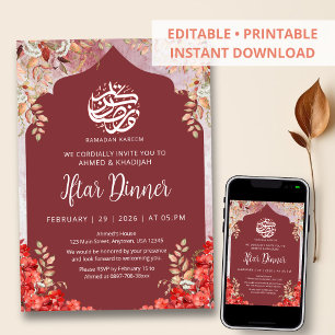 Convite para Jantar Iftar do Ramadão com Floral Ve