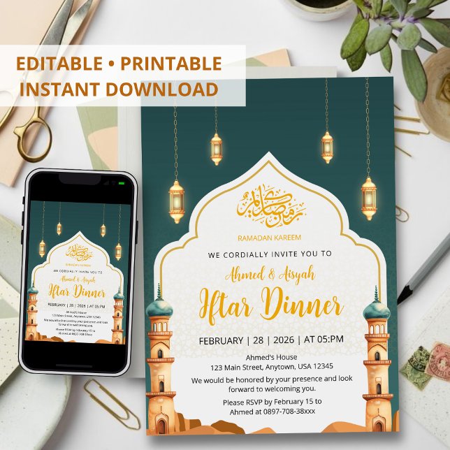 Convite para Jantar Iftar Elegante com Minaretes d (Criador carregado)